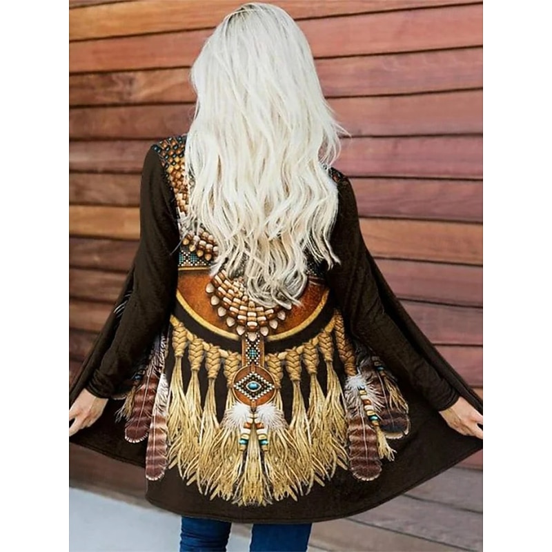 Women's Casual Jacket Warm Comfortable Irregular Hem Elegant Vintage Fashion Modern Animal Street Casual Athleisure Daily Long Collarless Loose Fit Long Sleeve Outerwear Black Brown Khaki Fall2