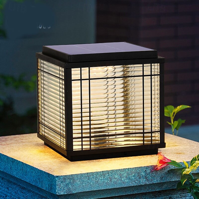 LED Outdoor Solor Post Light  30cm 1-Light Square Outdoor Post Light Fixture Waterproof Courtyard Pillar Lamps for House Porch Patio Outside Deck Garage Yard Exterior Post Lantern Lamps