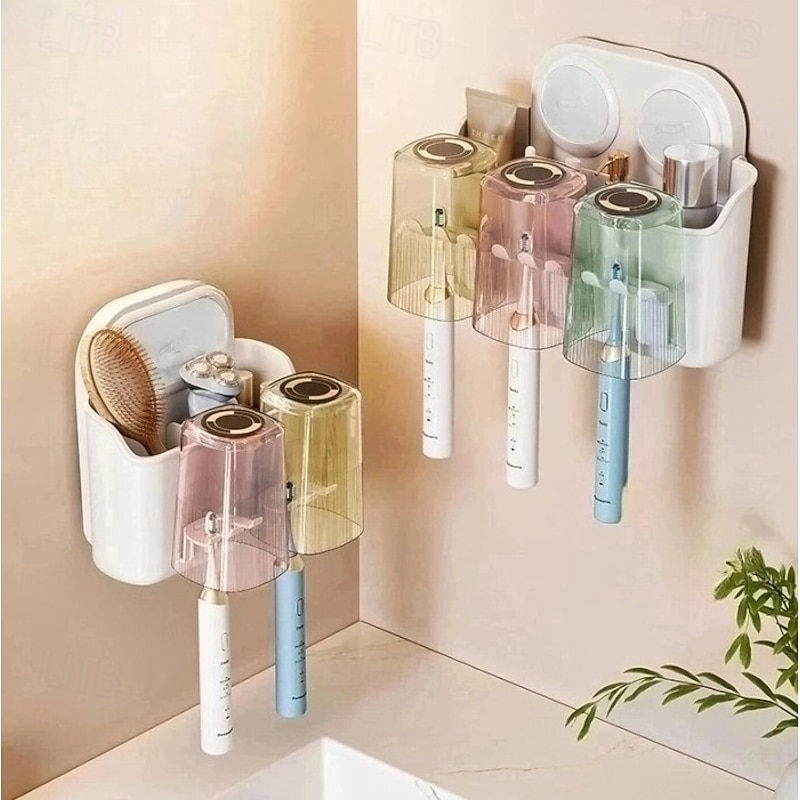 Toothbrush Holders Suction Cup for Bathrooms, Wall Mounted Toothbrush Holder with 2/3/4 Large Storage Slot Tooth Brush Holder