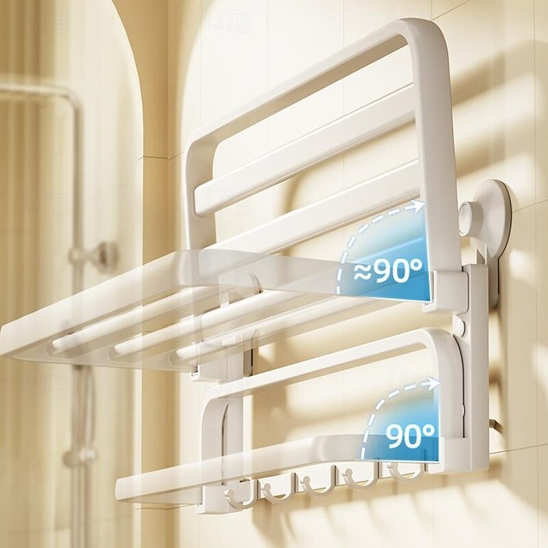 TAILI Aluminum Alloy Suction Cup Towel Rack with Towel Bar Holder, No Drill Foldable Towel Shelf with Hooks,Towel Storage Organizer for Bathroom Bath Shower4