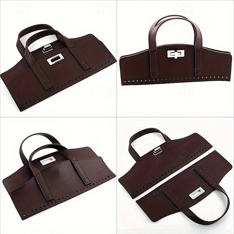 PU Leather DIY Knitting Bag Accessory Set - Handbag Handles and Lock Buckle for Yarn Weaving and Fabric Splicing Crafts3