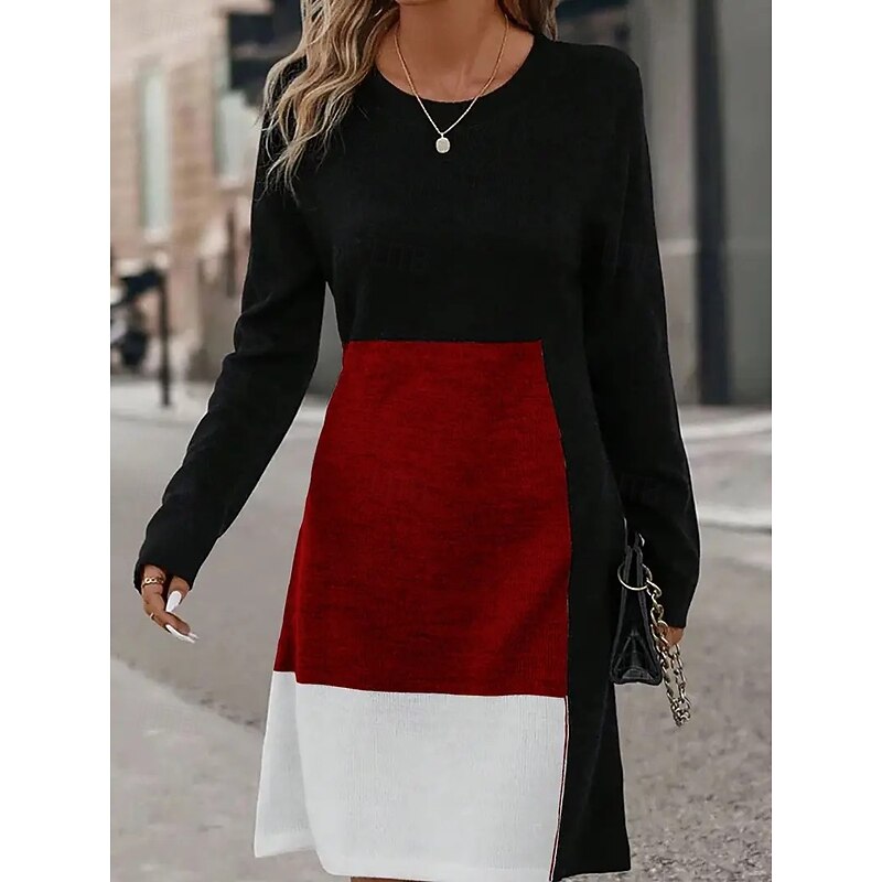 Women's Sweatshirt Dress Mini Dress Sheath Dress Party Casual Semi Formal Party Daily Cocktail Party RGraphic Geometric Color Block Long Sleeve Crew Neck Red Blue Gray Spring Fall Winter Autumn4