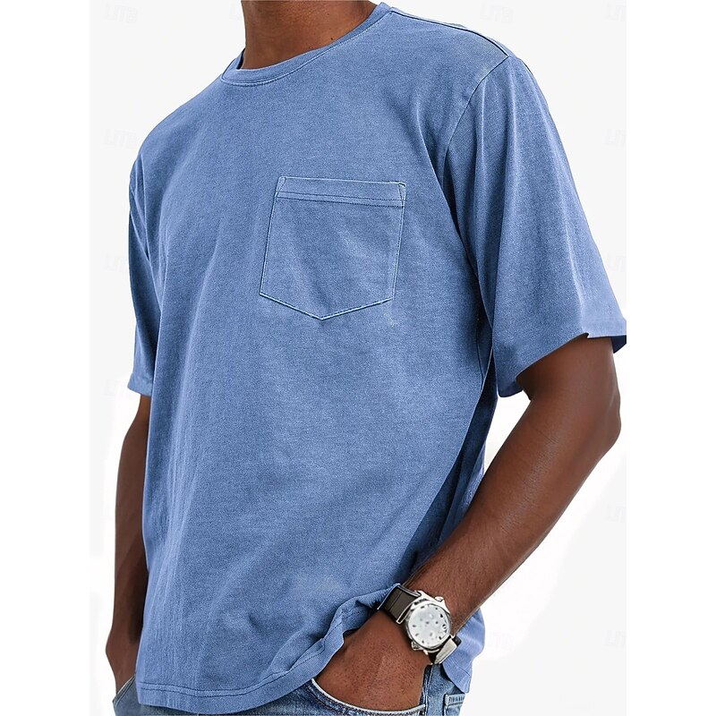 Men's Tee Tee Top Short Sleeve Crewneck Summer Fall Retro Fashion Designer Nostalgic Pocket Fashion Vintage Vacation Street Going out Black Light Green Sky Blue Top Tee for Men3