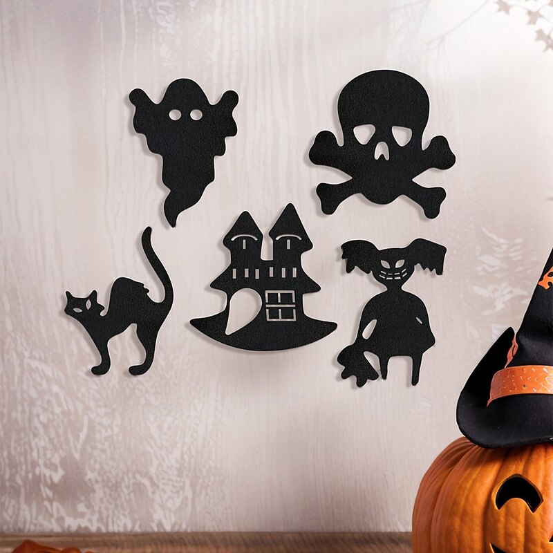 5PCS Non-woven Fabric Halloween Wall Decoration Hangers Black Cat Castle and Other Elements Festival Decoration Wall Stickers Suitable for Theme Party Decoration Home Festival Decoration Hangers4