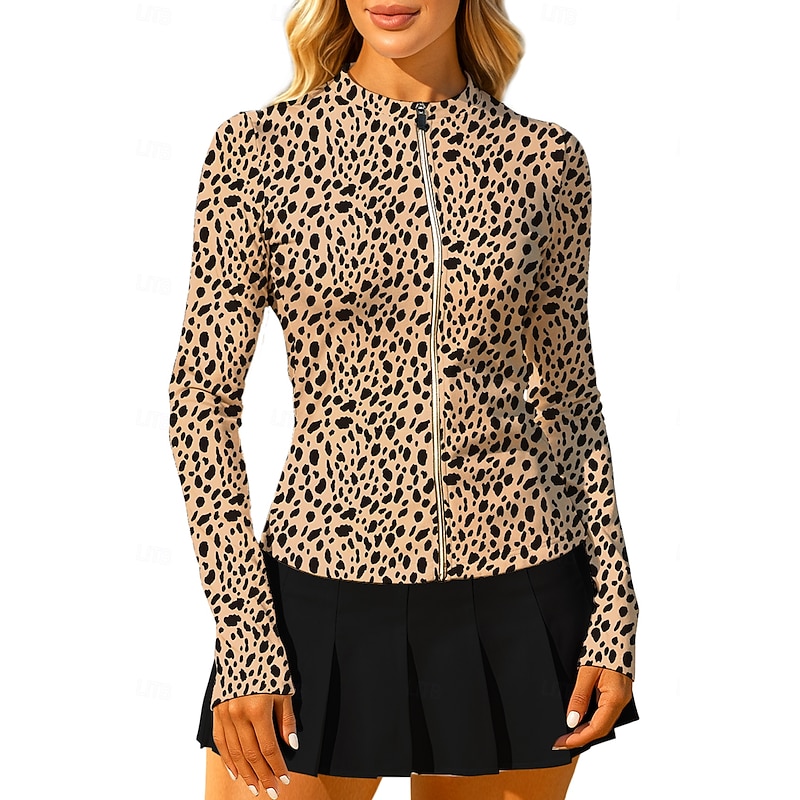 Women's Animal Leopard Tops Sport Shirt Tennis Shirt Tennis Top Long Sleeve Zipper Floral UPF50+ UV Resistant High Elasticity Moisture Wicking Breathable Volleyball Tennis Golf Round High Neck Tee3
