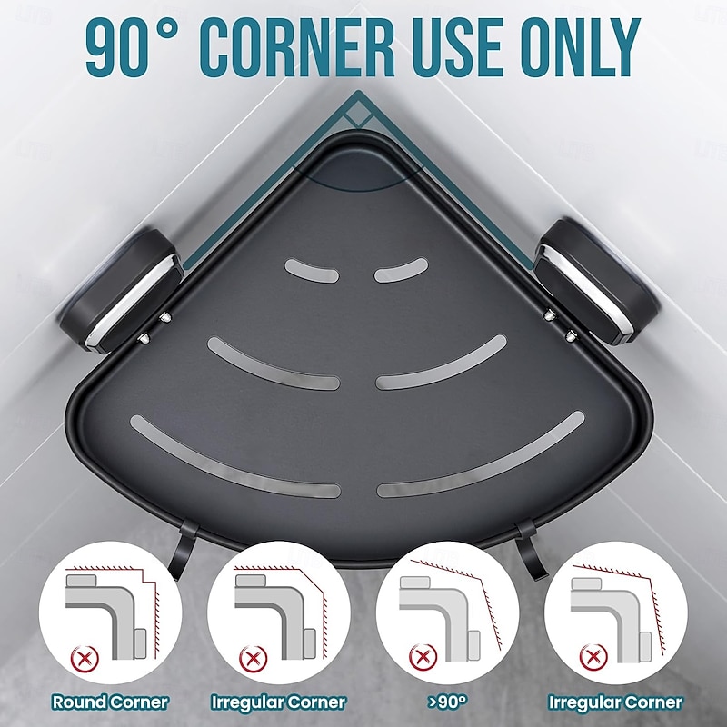 TAILI Corner Shower Caddy with Suction Cup Hooks, Aluminum Corner Shelf Basket, Wall Mounted Organizer Rack for Shampoo, No-Drilling Rustproof for Kitchen and Bathroom2