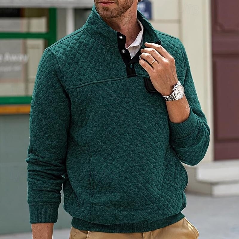 Men's Sweatshirt Waffle Sweatshirt Pullover Hoodie Sweatshirt Button Up Hoodie Apricot Black White Green Gray Standing Collar Plain Patchwork Sports & Outdoor Casual Daily Streetwear Cool Sportswear4