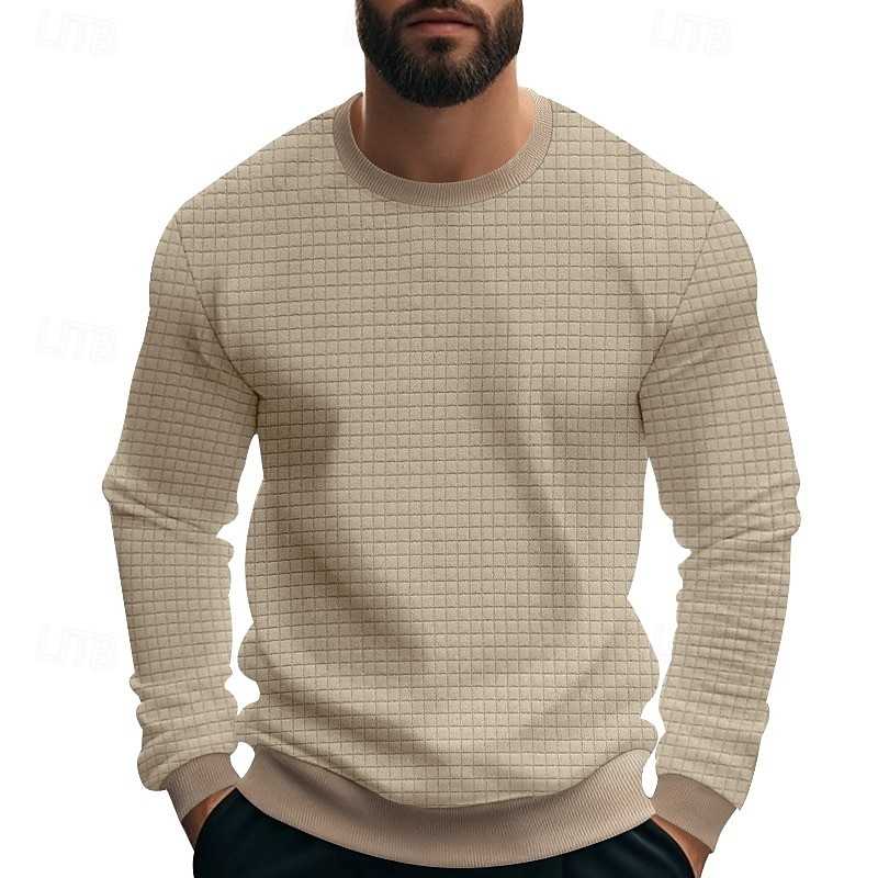 Men's Sweatshirt Waffle Sweatshirt Pullover Hoodie Sweatshirt Pullover Black White Army Green Khaki Gray Crew Neck Plain Textured Sports & Outdoor Casual Daily Streetwear Cool Sportswear Spring3