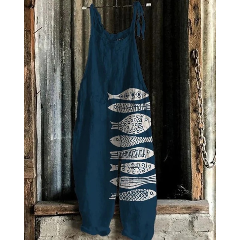 Women's Jumpsuit Vacation Vintage Ethnic Style Full Length Mid Waist Animal Fish Breathability Lightweight Soft Inelastic Causal Casual Daily Black White Navy Blue Orange Summer Spring4