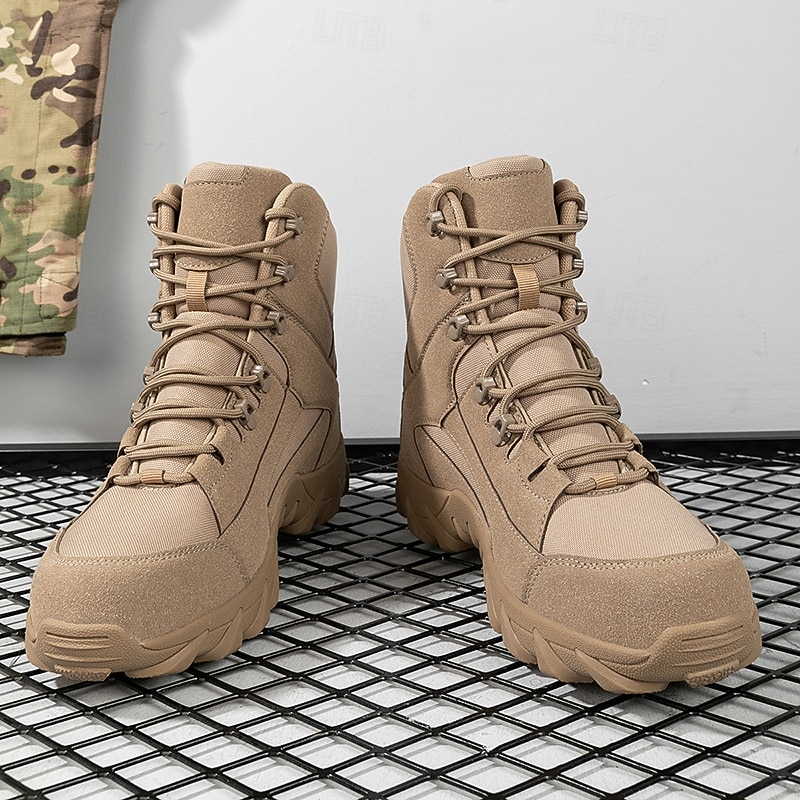 Men's High-Top Tactical Hiking Boots in Beige – Breathable Outdoor Combat Boots for Climbing, Camping and Survival Training4