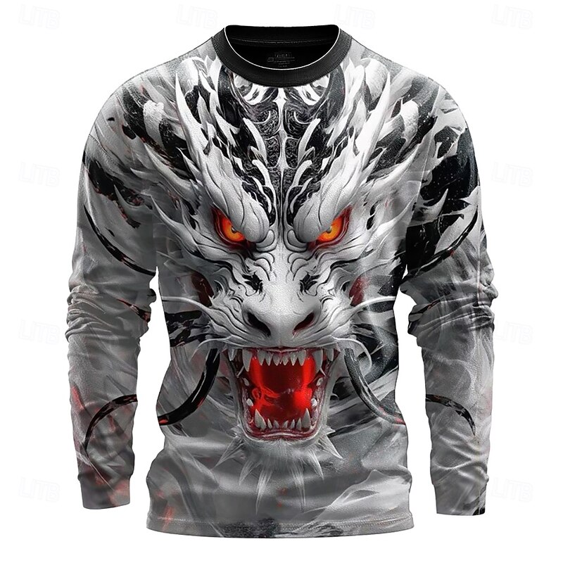 Men's Dragon 3D T Shirt Long Sleeve T shirt 3D Print Crew Neck Shirt Fashion Fantasy Street Casual Daily Red Blue Summer Spring Clothing Apparel S M L XL XXL XXXL2
