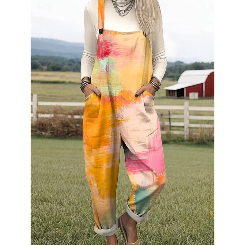 Women's Overall Active Floral Sleeveless Round Neck Pocket Print Vacation Daily Loose Fit Yellow Blue Orange Spring3