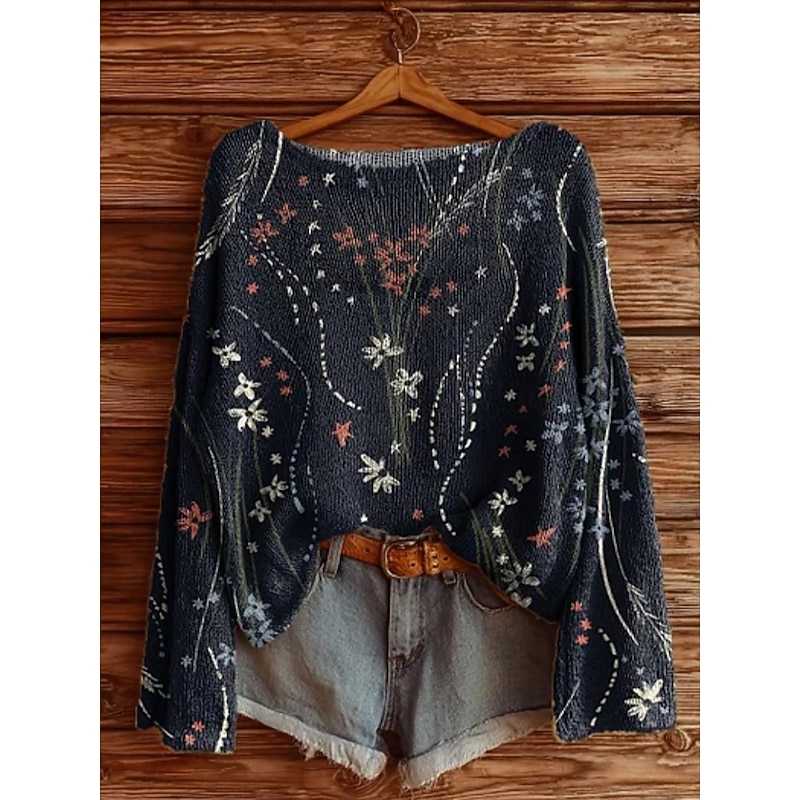 Women's Sweater Casual Soft Geometric Color Block Stylish Modern Long Sleeve Crew Neck Regular Tops Daily Holiday Print Black White Purple Khaki Spring Fall Winter