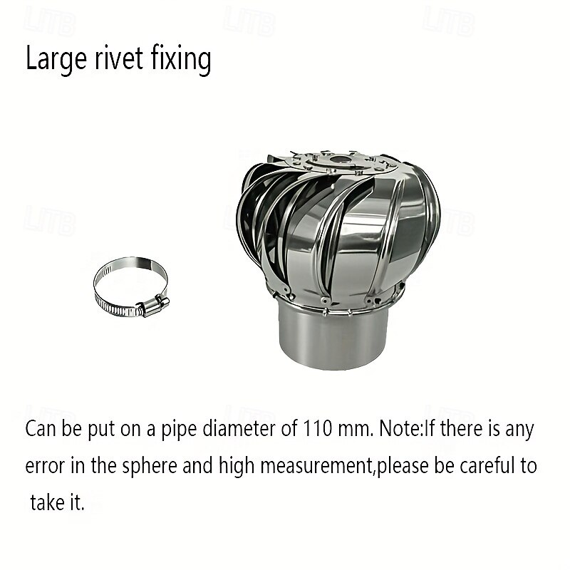 1 Durable Stainless Steel Roof Fan 110mm Exhaust Cap Round Rotating Smokestack Ventilation for Exterior Chimney Cover Smokestack Cover Heat and Cold Resistant, Corrosion-Proof Non-Electric Ventilation4