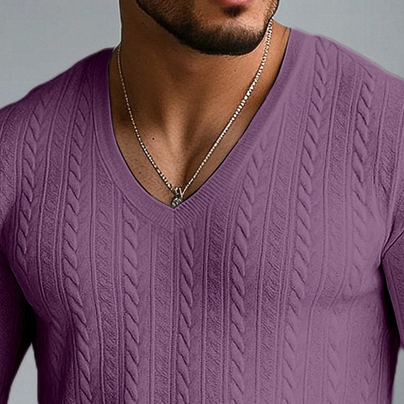 Men's Men V Neck Rib-knit Tee Ribbed Knit tee Tee Top Long Sleeve V Neck Summer Spring Fall Plain Jacquard Modern Casual Comfortable Buttons Basic Home Street Casual White Blue Navy Blue Top Tee for4