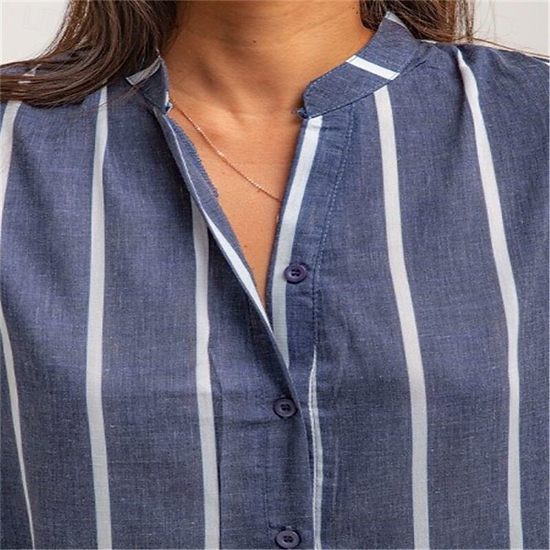 Women's Shirt Blouse Striped Modern Casual Long Sleeve Shirt Collar Regular Tops Daily Holiday Buttons Maroon Red Blue Gray Fall3