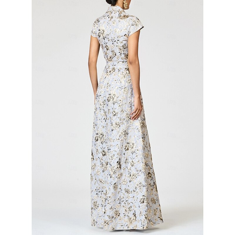 A-Line Mother of the Bride Cocktail Dresses Elegant Formal Dress Formal Wedding Floor Length Short Sleeve Lapel Pocket Nylon with Bow(s) Slit Pocket3