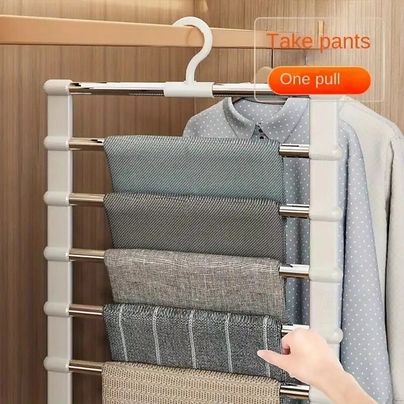 2PCS Pant Hangers Space Saving Stainless Steel Multi-Layer Closet Organizer for Jeans, Leggings, and Trousers Durable Clothes Rack for Home or Retail Use3