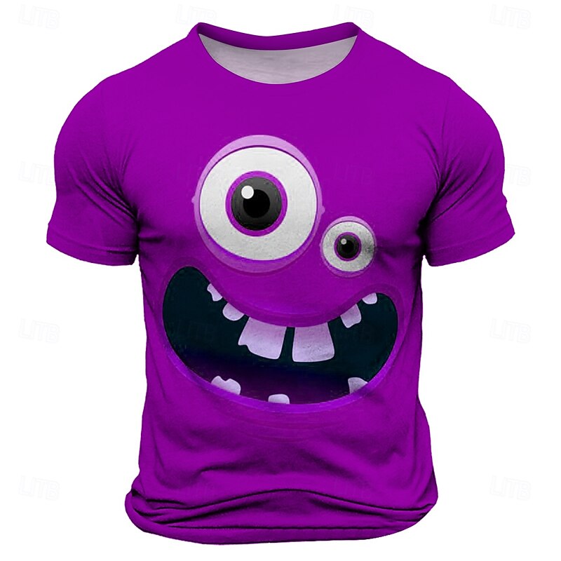 Men's Optical Illusion 3D Smile Face T Shirt Short Sleeve T shirt 3D Print Crew Neck Shirt Exaggerated Designer Party Daily Holiday Red Blue Purple Summer Spring Clothing Apparel S M L XL XXL XXXL3