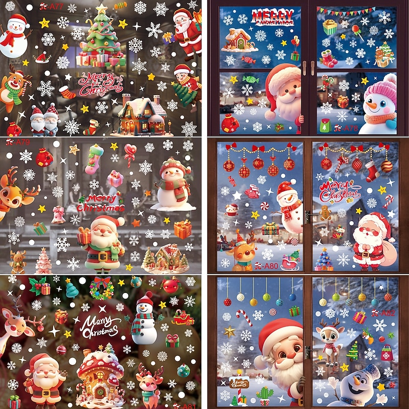 Christmas Window Clings Wall Sticker, Snowflake Window Stickers, Removable No-Trace Christmas Decorations, Holiday Atmosphere Decor