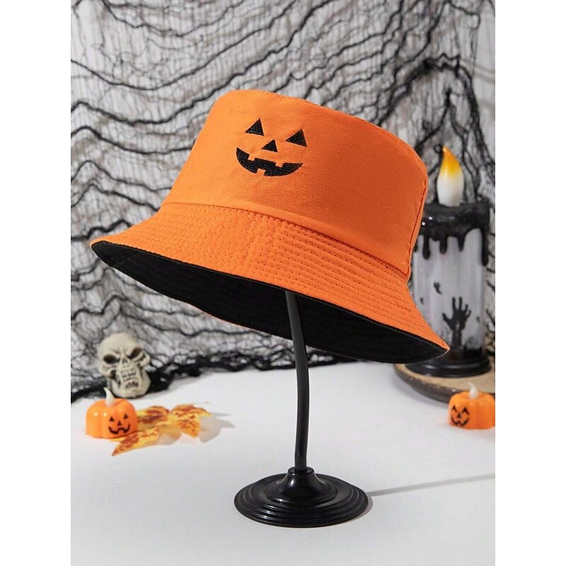 Unisex Halloween Reversible Bucket Hat – Double-Sided Pumpkin Face Print Fisherman Cap for Men and Women, Casual Party Costume and Outdoor Wear4