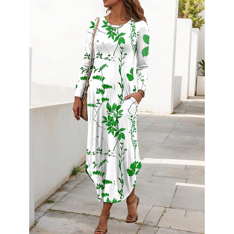 Women's Maxi Dress Sheath Dress T Shirt Dress Tee Dress Vacation Casual Daily Regular Fit Floral Graphic Long Sleeve Crew Neck Red Blue Purple Green Summer Spring Fall4