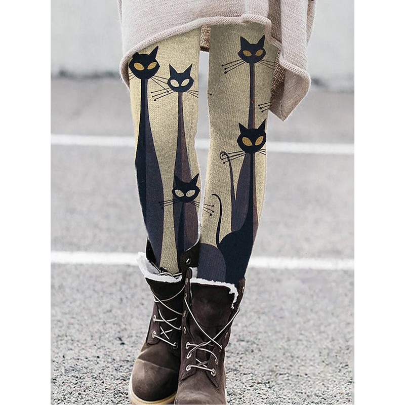 Women's Normal Tights Pants Trousers Leggings Fashion Casual Lounge Ankle-Length High Waist Cat Print Butt Lift Comfort Tummy Control High Elasticity Yoga Halloween Weekend Black White Orange Light