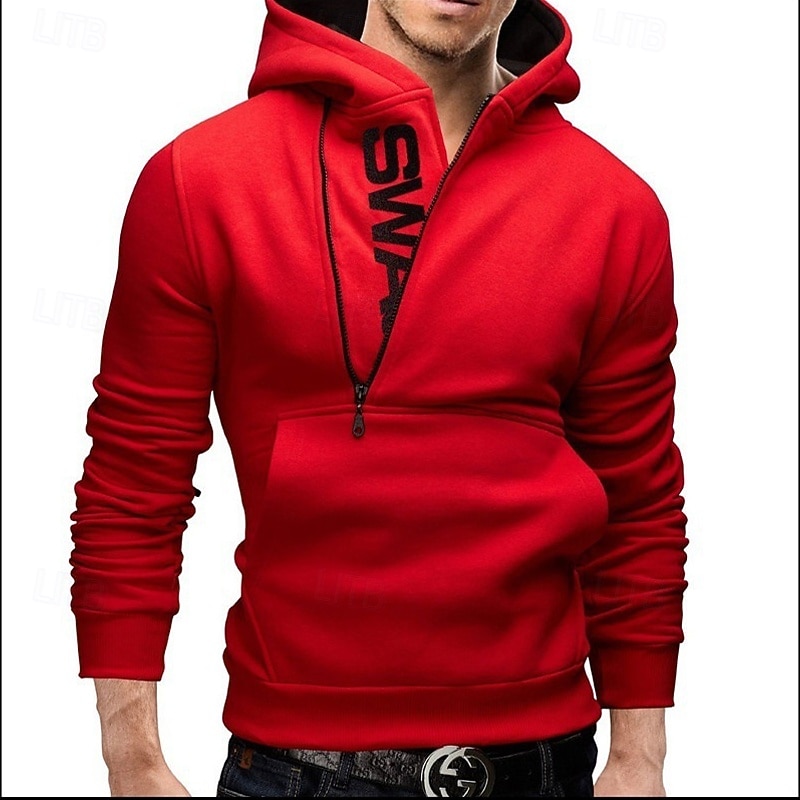 Men's Hoodie Zip Up Hoodie Pullover Hoodie Sweatshirt Black Red Royal Blue Blue Dark Gray Hooded Plain Patchwork Color Block Sports & Outdoor Casual Daily Streetwear Cool Designer Fall Spring &  Fall4