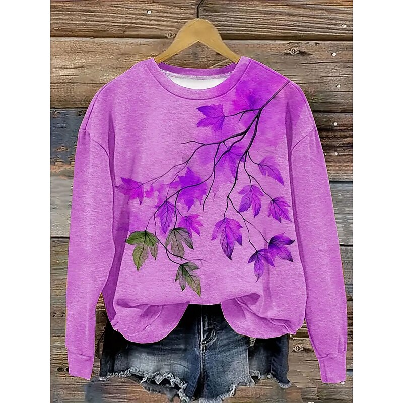 Women's Pullover Sweatshirt Floral Graphic Fashion Casual Long Sleeve Crew Neck Regular Tops Street Dailywear Casual Print Blue Purple Green Khaki Fall Winter3