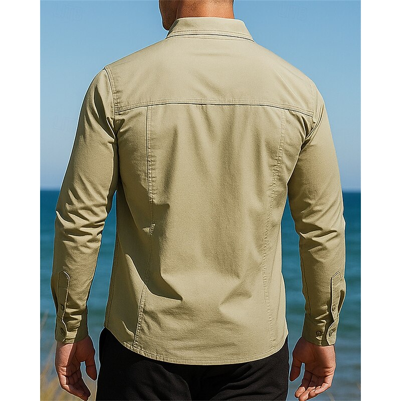 Men's Hiking Shirt Military Shirt Waterproof Shirt Long Sleeve Turndown Shirt Top Outdoor Breathable Nylon Black Army Green Khaki Hunting Fishing Camping / Hiking / Caving2