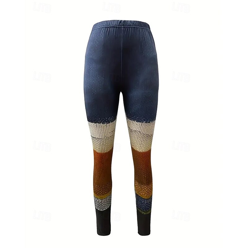 Women's Pants Trousers Leggings Cozy Leggings Streetwear Casual Full Length High Waist Color Block Elastic Waist Print Breathability Comfortable Stretchy Vacation Street Daily Wear Blue Summer Spring4