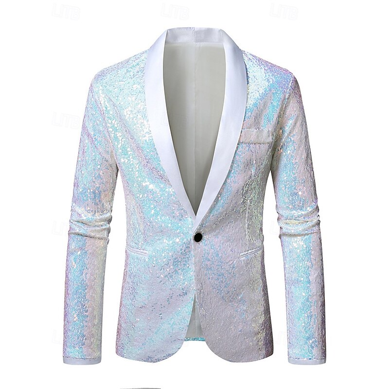 Men's Blazer Business Cocktail Party Wedding Party Fashion Casual Spring Fall Polyester Plain Pocket Buttons Comfortable Single Breasted Blazer White2