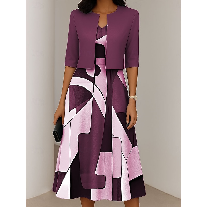 Women's Dress Set A Line Dress Summer Dress Casual Semi Formal Ombre Graphic Print Midi Dress Half Sleeve V Neck Vacation Date Pink Green Gray Spring Fall Regular Fit4