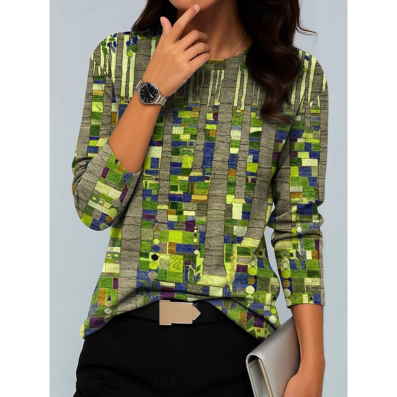 Women's Hoodies Graphic Geometric Color Block Vintage Fashion Casual Long Sleeve Round Neck Regular Tops Casual Print Blue Purple Green Khaki Fall Winter4