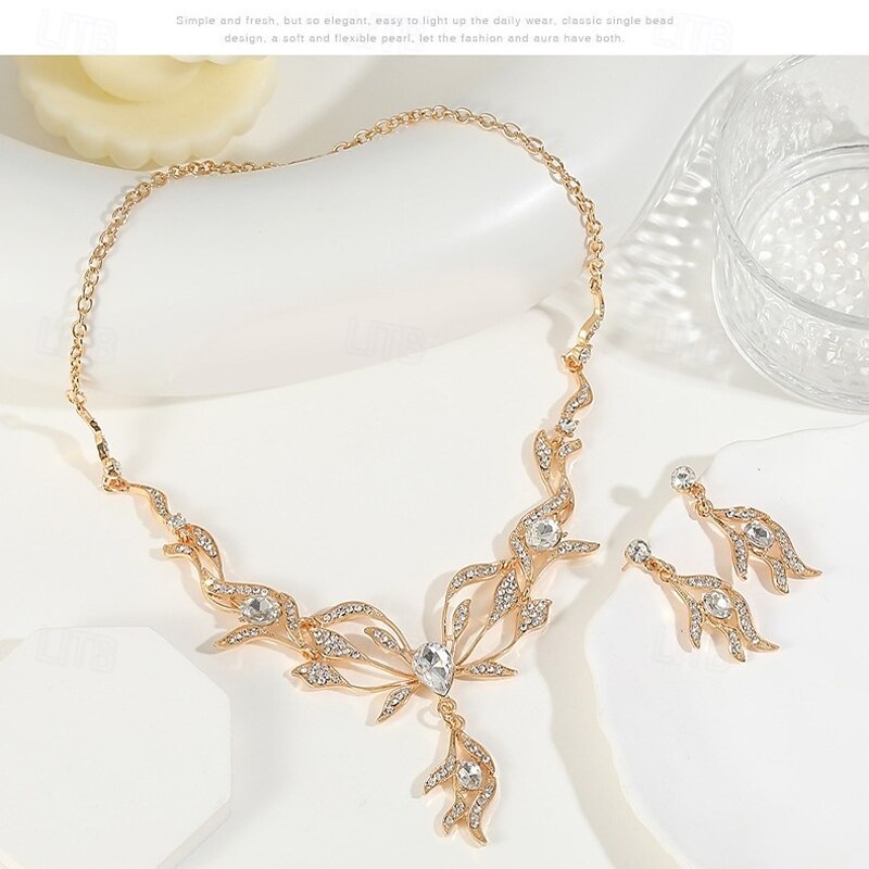 Bridal Jewelry Sets 1 set Zircon Rhinestone Alloy 1 Necklace Earrings Women's Fashion Personalized Luxury Cute Geometrical Leaf Flower irregular Jewelry Set For Wedding Party Party Evening Wear4