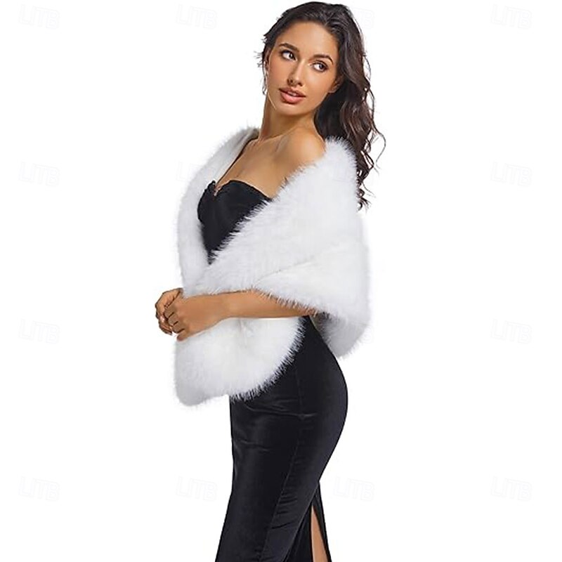Faux Fur Wedding Shawl Wrap for Women Thick Scarf Winter Warm Outerwear Double Hook Adjustment3