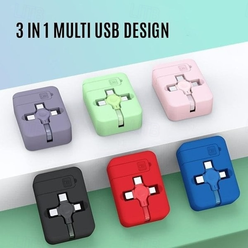 3 In 1 Charging Cable Roll Macaron Retractable Storage Stand Multi Charging Cord One for Three Data Cable with Logo Printing Perfect Gift Bulk Wholesale Accessory2