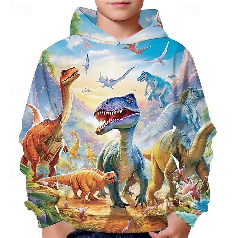 Boys' 3D Dinosaur Hoodie Long Sleeve Spring Fall Fashion Streetwear Kids 4-12 Years Hooded Outdoor Casual Daily Regular Fit2