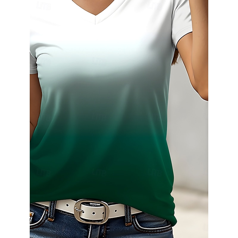 Women's T Shirt Graphic Gradient Vintage Stylish Classic Short Sleeve V Neck Regular Tops Daily Going out Weekend Print Navy Blue Dark Green Summer Spring Fall3