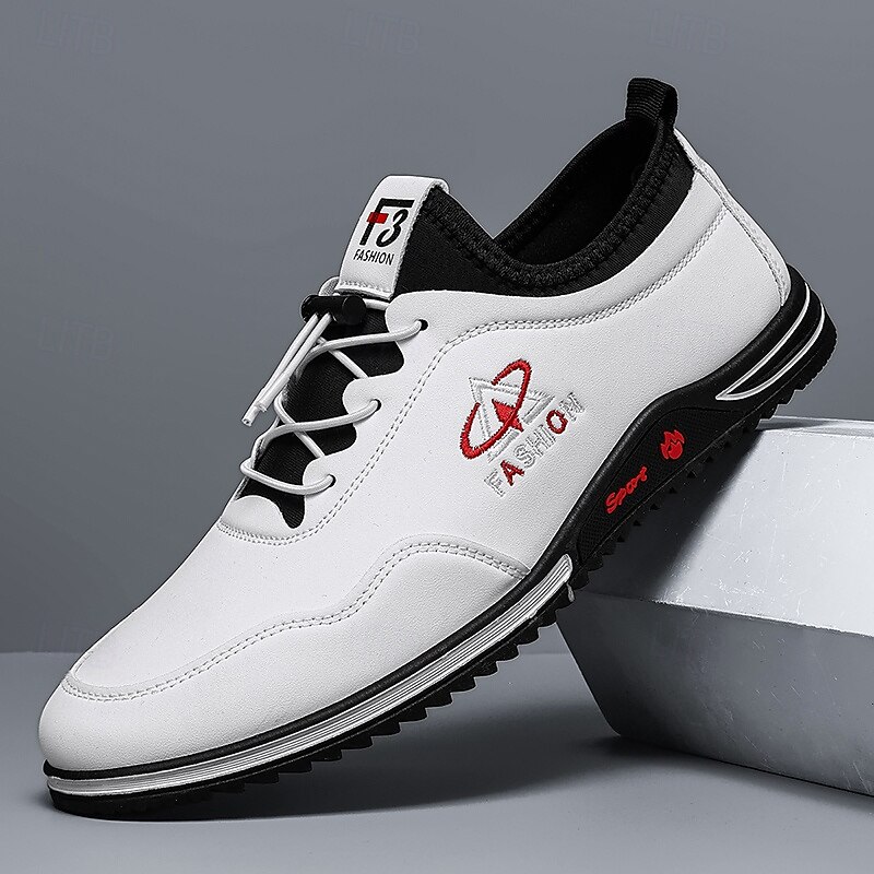 Men's Sneakers Walking Casual PU Leather Comfortable Slip Resistant Breathable Lace-up Black White Blue Summer Spring Fall