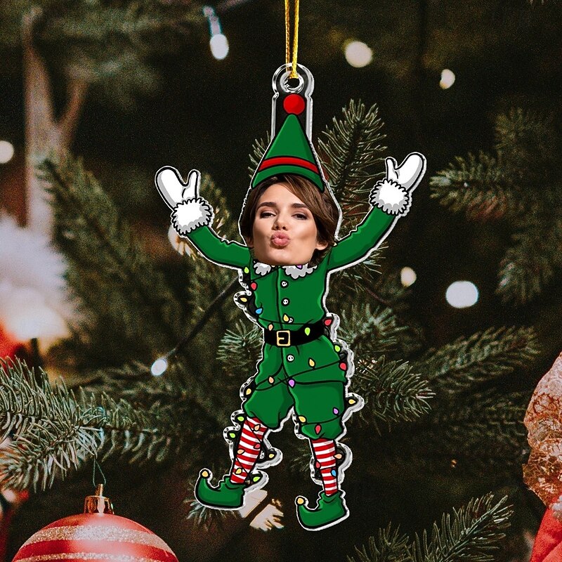 Personalized Photo Christmas Ornaments Funny Elf Family Custom Face Christmas Tree Ornaments Xmas Decoration Hanging Pendant Gifts - Main Image