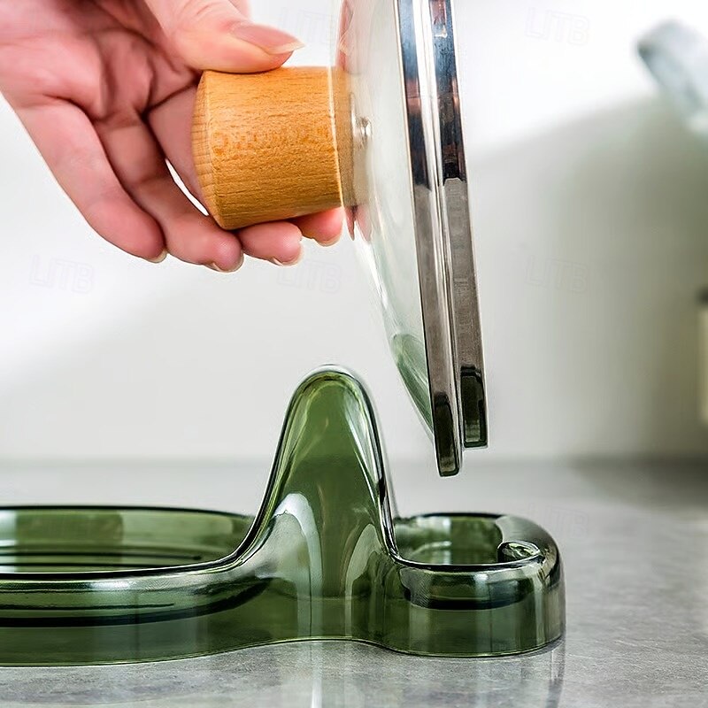 Multifunction Kitchen Spatula Rack Transparent Shell Design Pot Lid Holder Cutting Board Stand Spoon Rest Storage Organizer For Home Cooking Countertop Accessories4