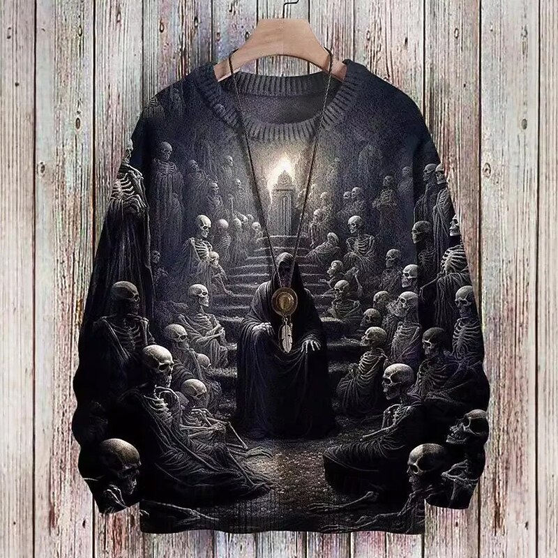 Men's Skull Ghost Pullover Sweater Jumper Knitwear Crewneck Casual Dark Street Daily 3D Print Knitting Keep Warm Long Sleeve Spring Fall Winter Black Green Gray3