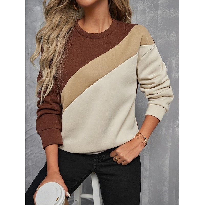 Women's Pullover Sweatshirt Graphic Geometric Fashion Casual Long Sleeve Round Neck Regular Tops Street Dailywear Casual Print Black Brown Fall Winter2