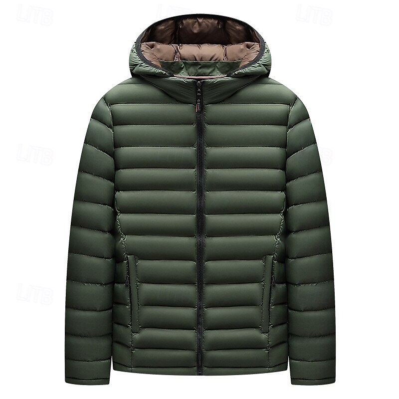 Men's Winter Coat Puffer Jacket Padded Jacket Pocket Polyster Vacation Daily Wear Date Regular Fashion Casual Comfortable Thermal Warm Winter Solid / Plain Color Black Blue Army Green Puffer Jacket2