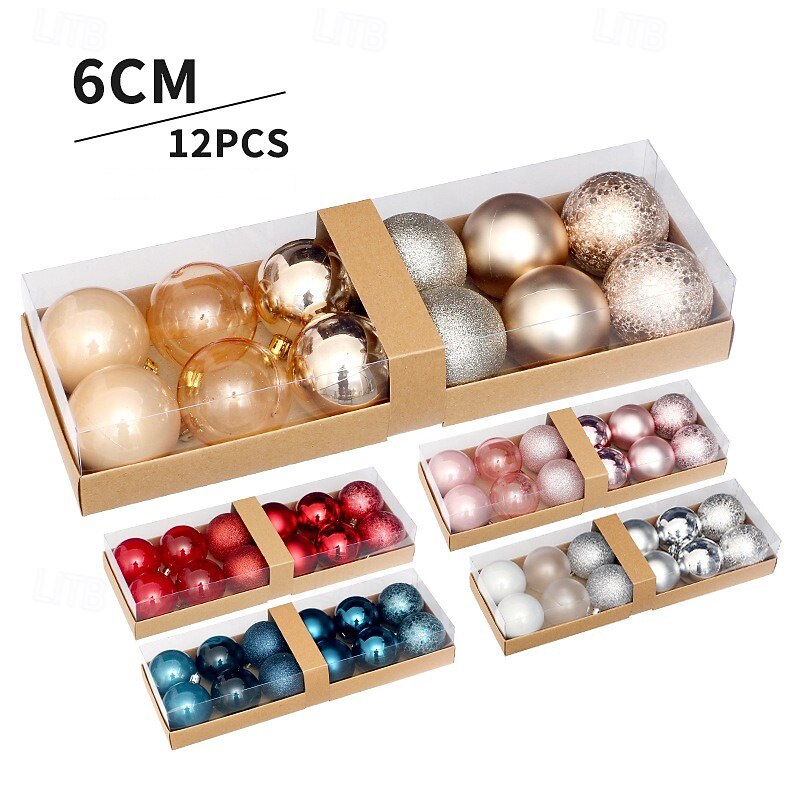 12 pcs Christmas Tree Balls Baubles Ornaments, 6 cm/2.36 inch Xmas Decoration, Premium Painted Christmas Ball Gift Box Hanging Set, Festive Tree Decor