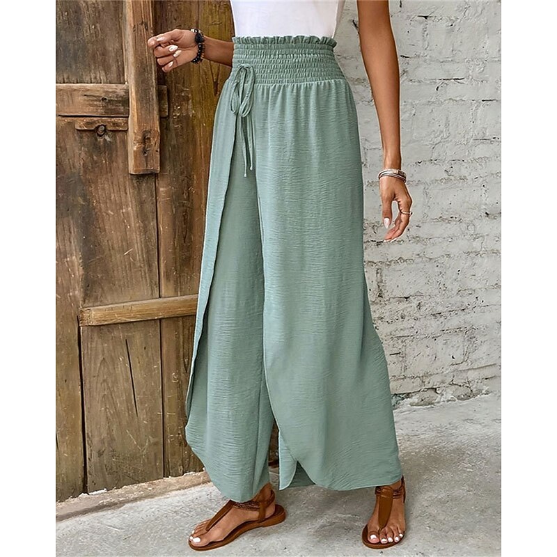 Women's Wide Leg Pants Trousers Palazzo Pants Fashion Streetwear Full Length High Waist Plain Elastic Waist Breathability Comfortable Street Daily Wear Going out Black Army Green Navy Blue Green3