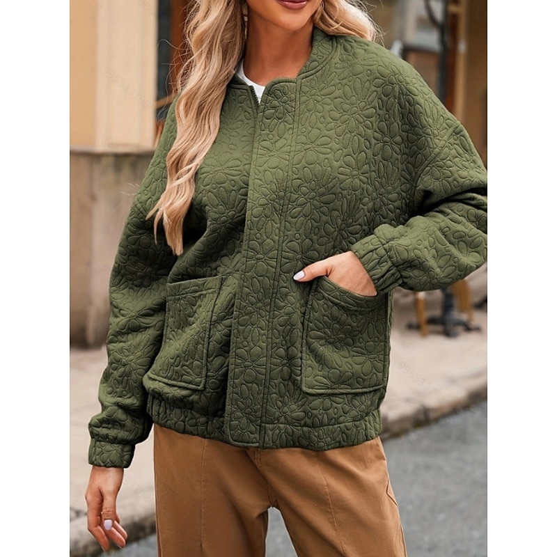 Women's Casual Jacket Comfortable Breathable Pocket Buttons Casual Plain Vacation Street Casual Daily Wear Single Breasted Regular Stand Collar Regular Fit Long Sleeve Outerwear Navy White Wine3