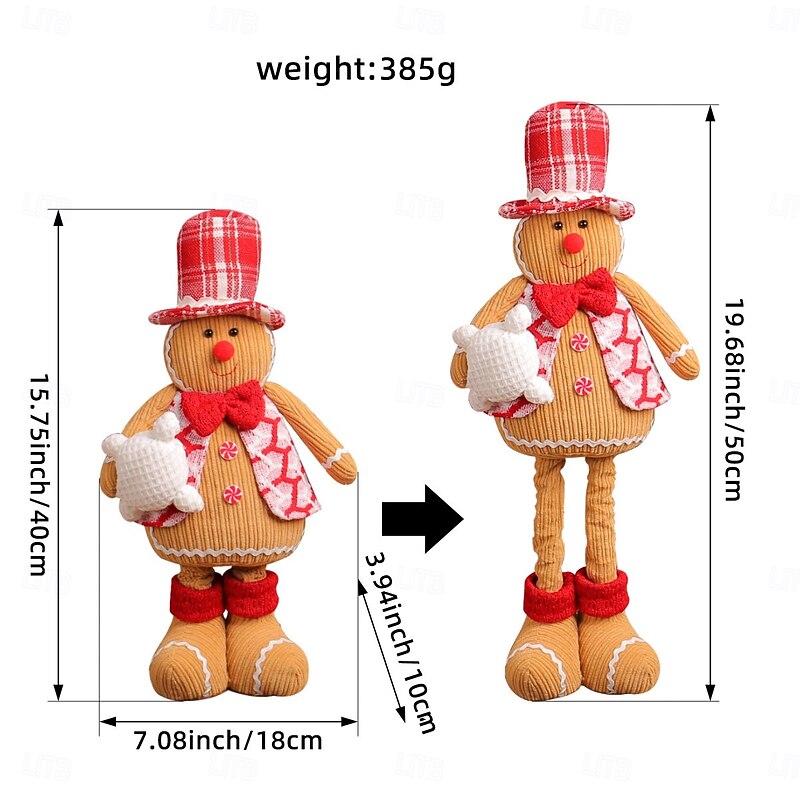 Christmas Stretchable Gingerbread Doll with Cute Chef Hat Adorable Couple Plush Figurines Standing Window Display Festive Holiday Decoration Gift for Home4