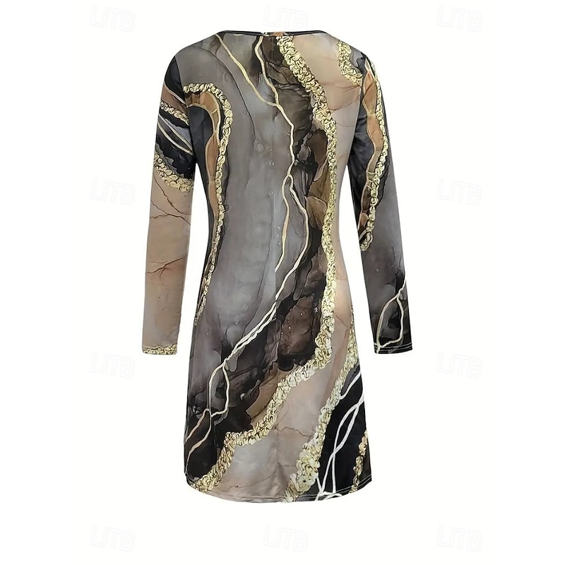 Women's Mini Dress Knit Dress Casual Dress Sundress A Line Dress Stylish Casual Regular Fit Graphic Geometric Abstract Long Sleeve V Neck Brown Spring Fall Winter2
